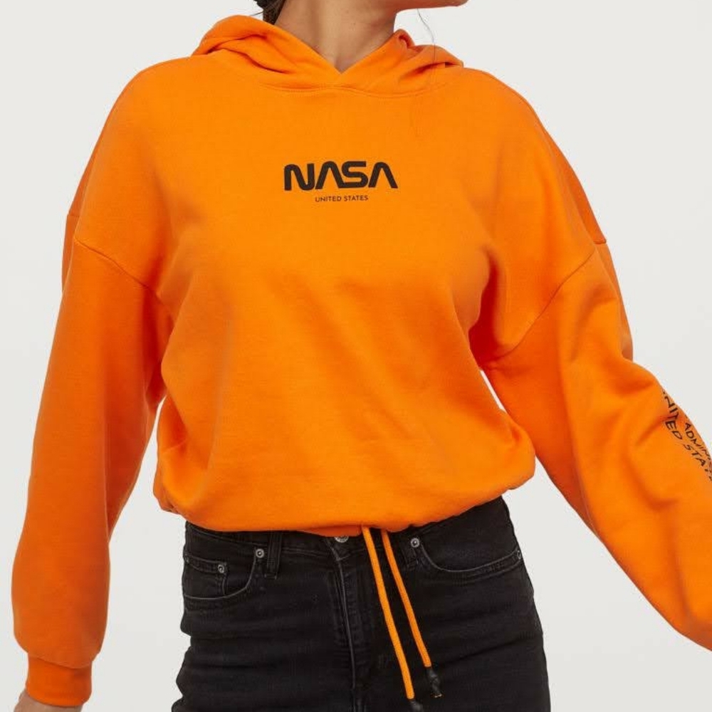 NASA Cropped Drawstring Hoodie